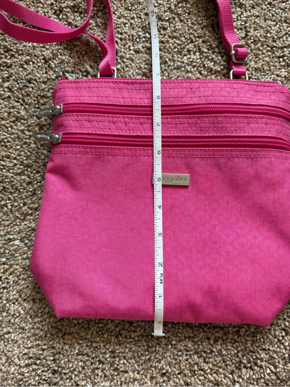 BAGGALLINI Bright Pink Nylon Zippered Crossbody Shoulder Bag